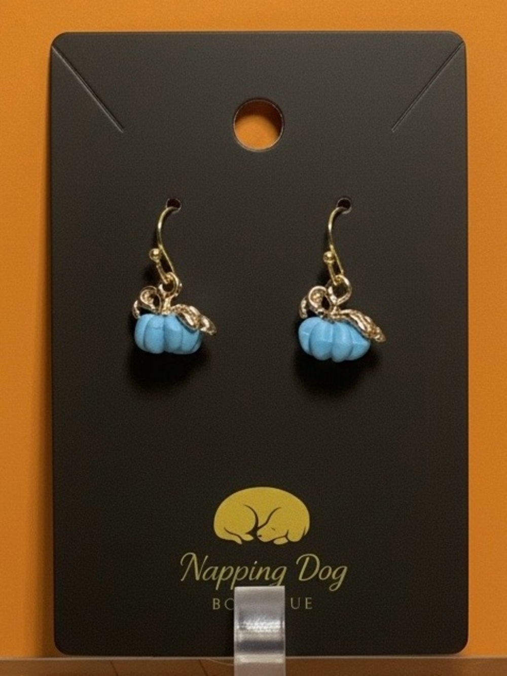 Blue Ceramic Pumpkin Dangle Earrings – Gold-Tone Fall Earrings